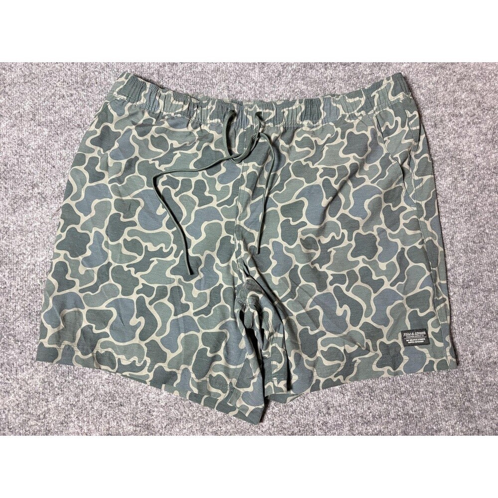 Field & Stream Swim Trunks Mens XL Green Camo Elastic Waist Drawstring Pockets